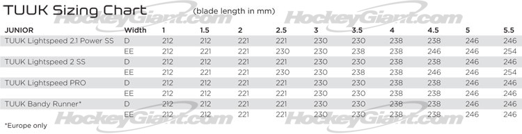 Bauer Runner Size Chart