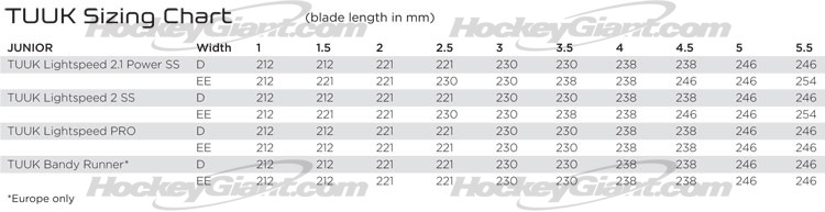 Bauer Tuuk Size Chart