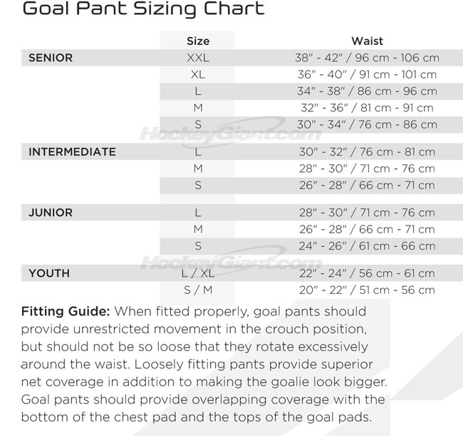 Bauer Hockey Pants Size Chart