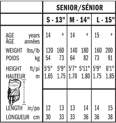 Bauer Shin Pads Sizing Chart