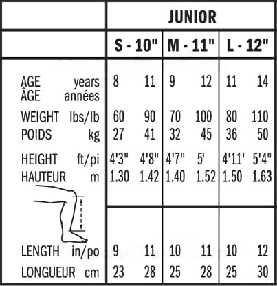 Shin Guard Hockey Size Chart