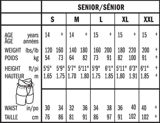 Warrior Hockey Pants Size Chart