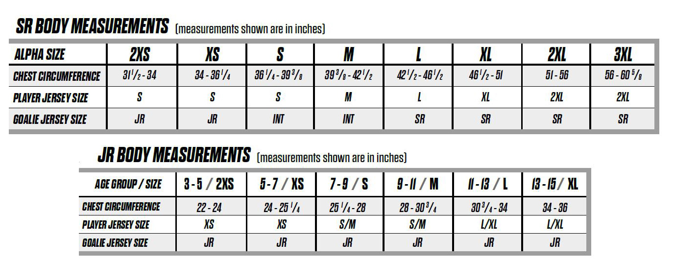 ccm nhl jersey size chart