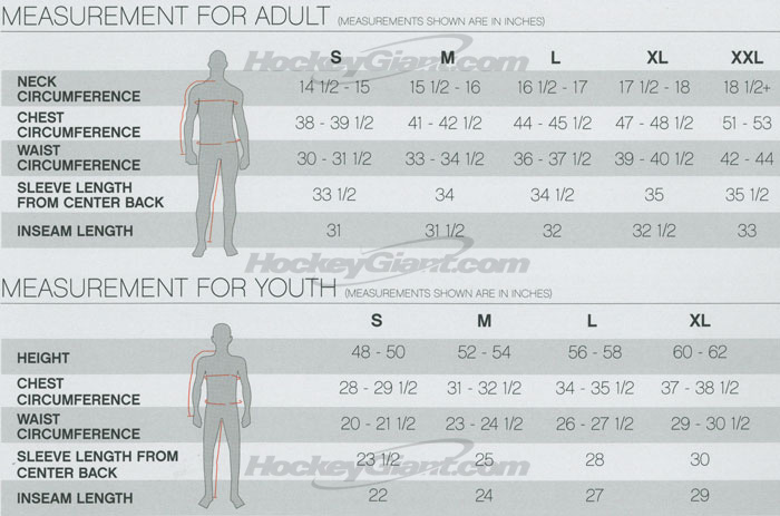 reebok clothing size chart