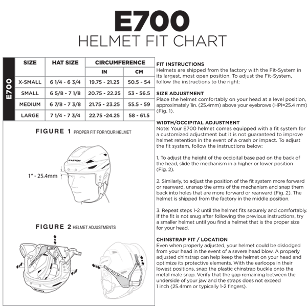 Easton Helmet Size Chart