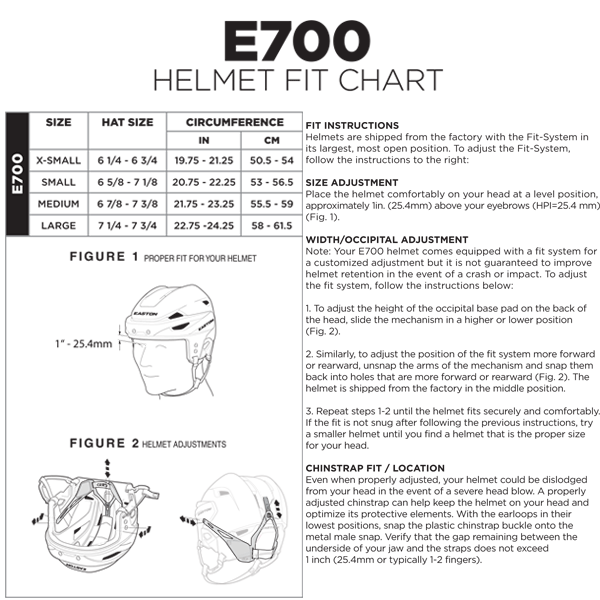 Easton Hockey Helmet Size Chart