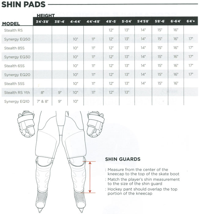Ice Hockey Shin Guards Size Chart