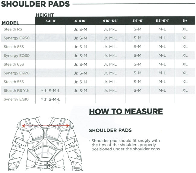 Easton Shoulder Pad Sizing Chart