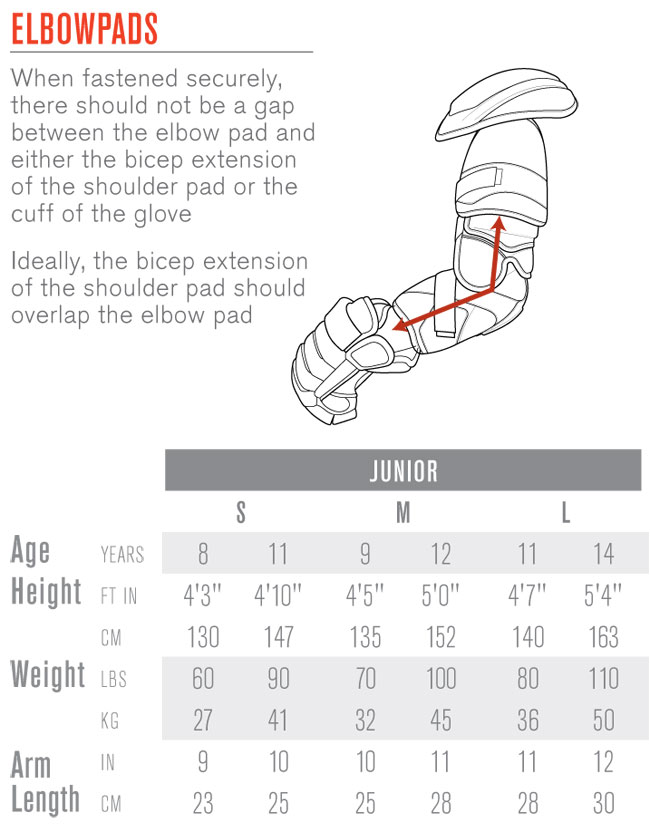 Hockey Elbow Pad Size Chart