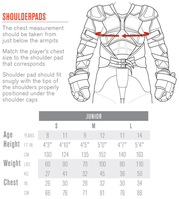 Hockey Elbow Pad Size Chart