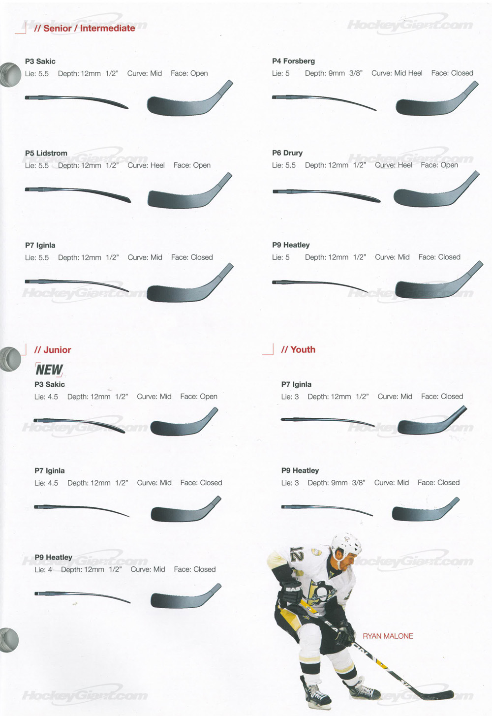 Easton Hockey Blade Chart