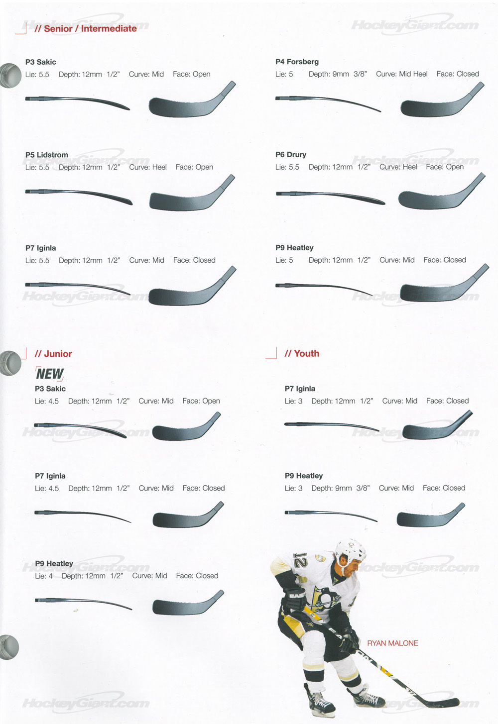 Easton Hockey Blade Curve Chart