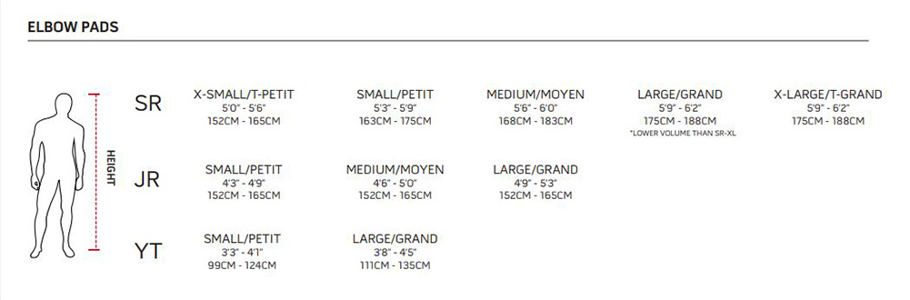 Warrior Shoulder Pad Sizing Chart