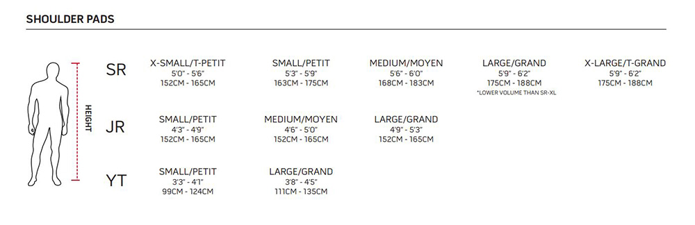 Hockey Elbow Pad Sizing Chart