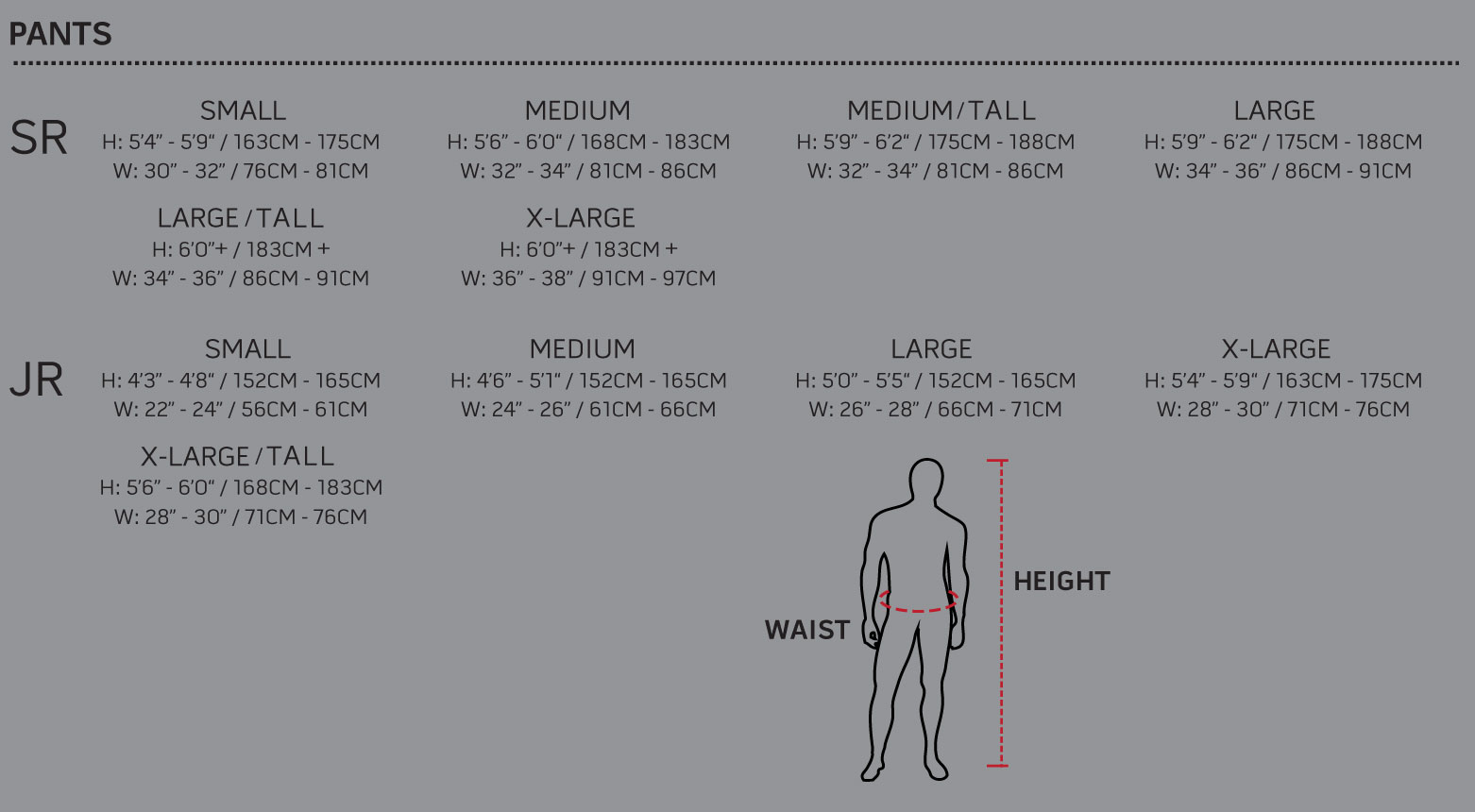 Warrior Hockey Pants Size Chart