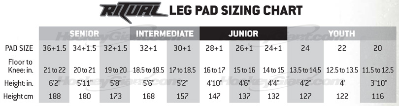 Goalie Leg Pad Size Chart