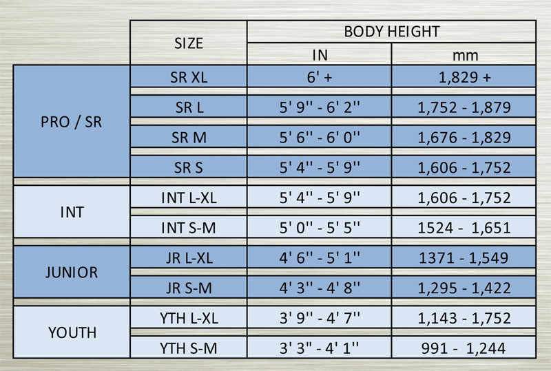 Warrior Goalie Stick Sizing Chart