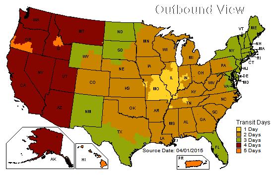 UPS Shipping Estimates Map